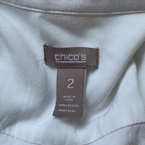 Chico’s White Button Down Front Tie 3/4 Sleeve Blouse - Picture 14 of 14